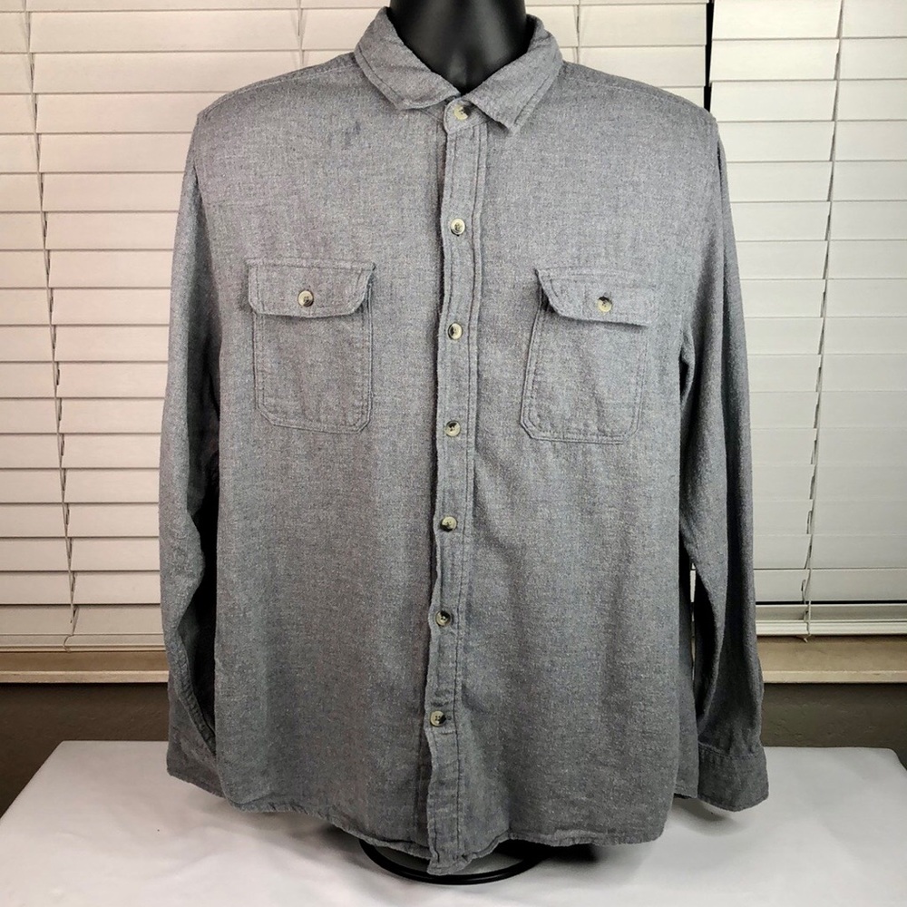 Woolrich Gray Flannel Button Down Shirt Chest Poc… - image 1
